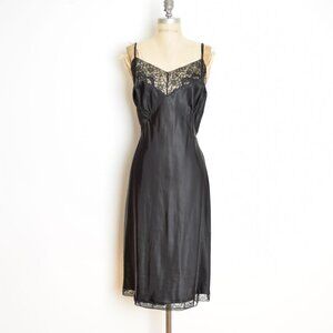 vintage 40s full slip Barbizon Acclaim black nylon satin lace lingerie L